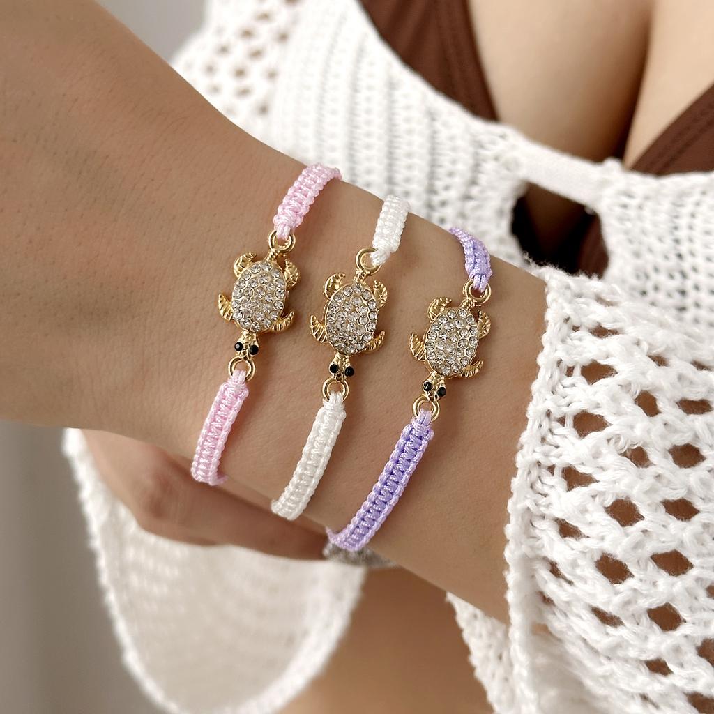 Boho Bohemian Sea Turtle Fabric Bracelet For Women, Full Rhinestone Turtle Handmade Bracelets, Beach Party Banquet Charm Jewelry.