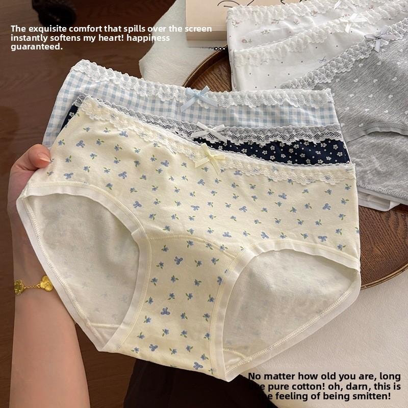 Women's Spring and Summer Pure Cotton 10A Antibacterial Extended Crotch Hip Mid Waist Triangle Briefs