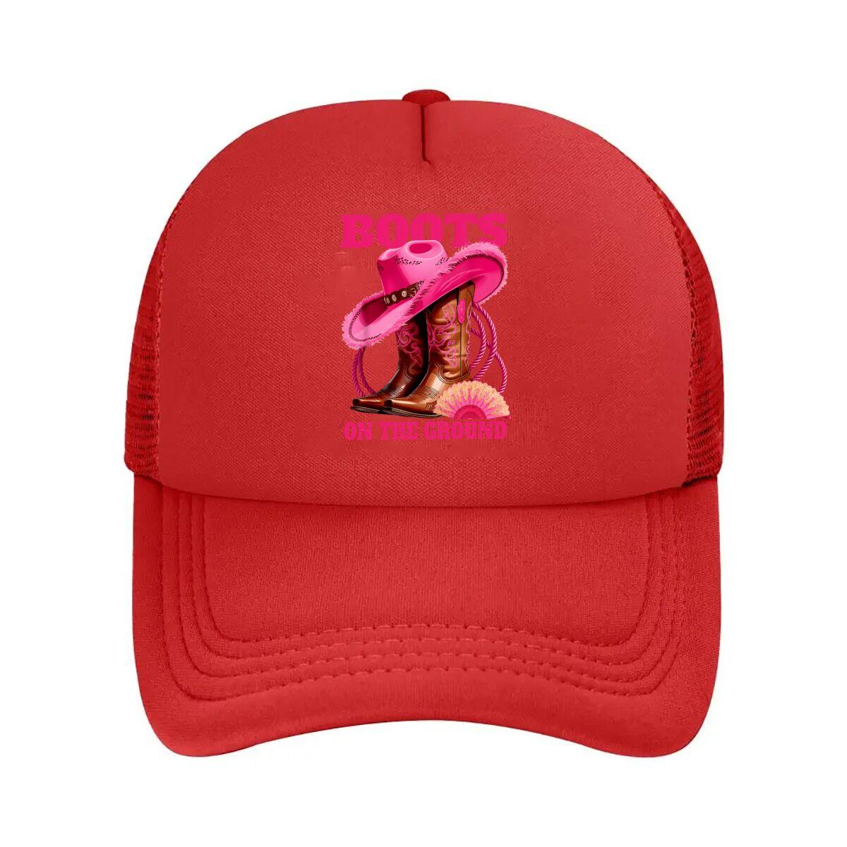 Pink Leather Cowboy Boots Western Party Mesh Baseball Cap Hip Hop Adjustable