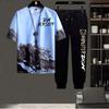 Summer T-shirt Men's New Trendy Ice Silk Trousers Suit Korean Version Large Size Casual Men's Ins Trend Wild and Handsome