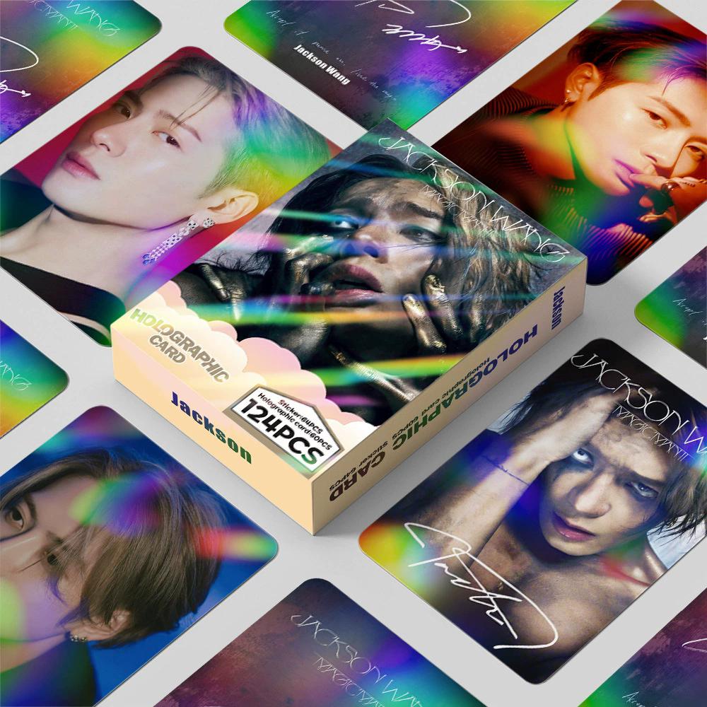 124 шт./набор Голографические карточки Jackson Wang - Фотокарточки из альбома Wang Jiaer MAGICMAN2 с бонусными наклейками