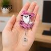 Decorative Badge Holder for Nurses Halloween Ghost Reel, Glitter Acrylic Retractable Clip, Cute Pink ID Name Women Nurse Teacher Medical Office Worker