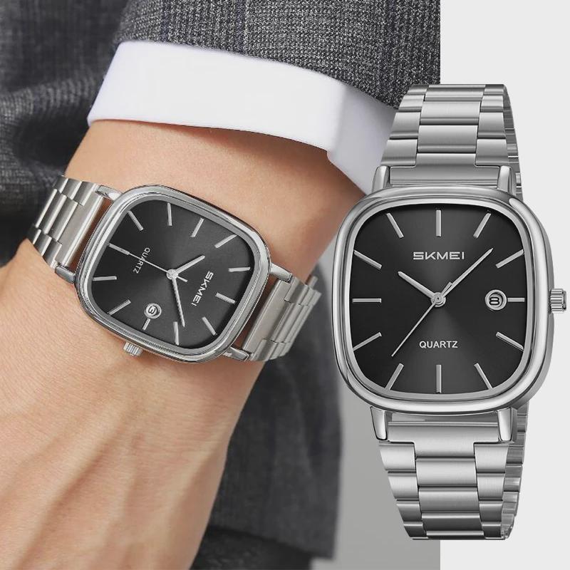 Luxury Mens Quartz Calendar Watches Stainless Steel Strap Waterproof Analog Display Fashion Casual Wristwatch