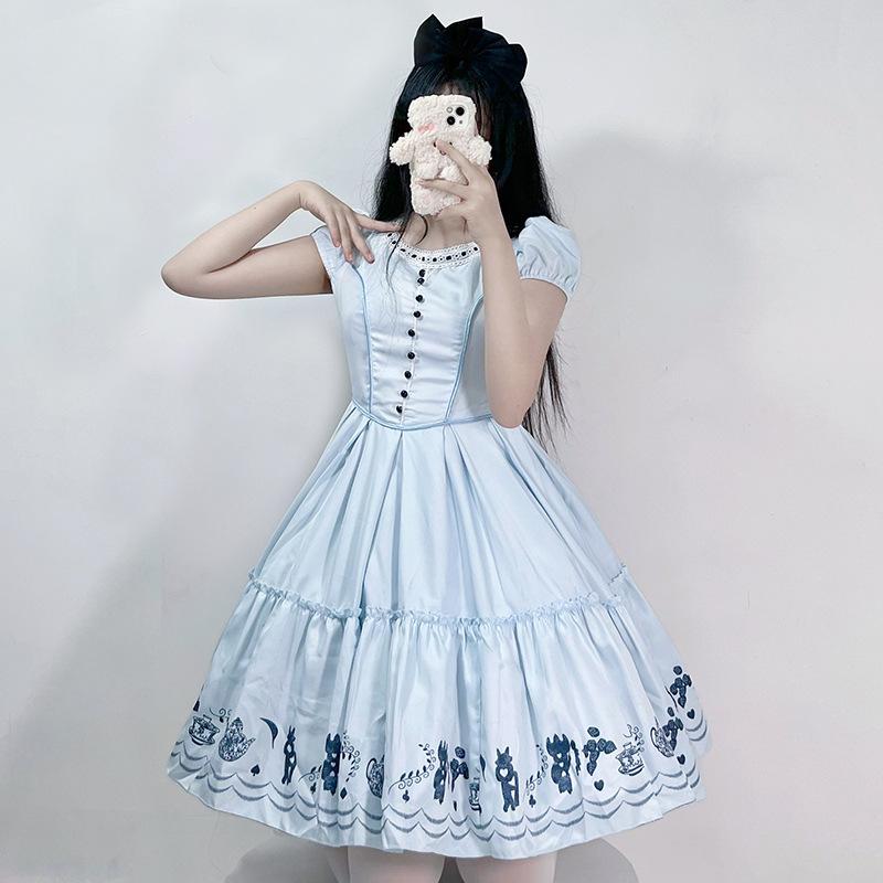 Halloween Alice in Wonderland, Japanese cute maid, blue short-sleeved princess dress