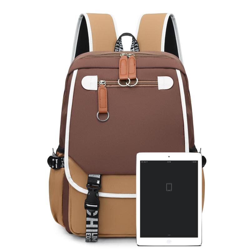 Junior High School Student Schoolbag Color Block Women's Backpack Men Large Capacity Backpack Computer Bag