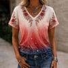 European and American Style Women's Clothing Casual V-neck Short-sleeved T-shirt D Digital Printing Source Wholesale