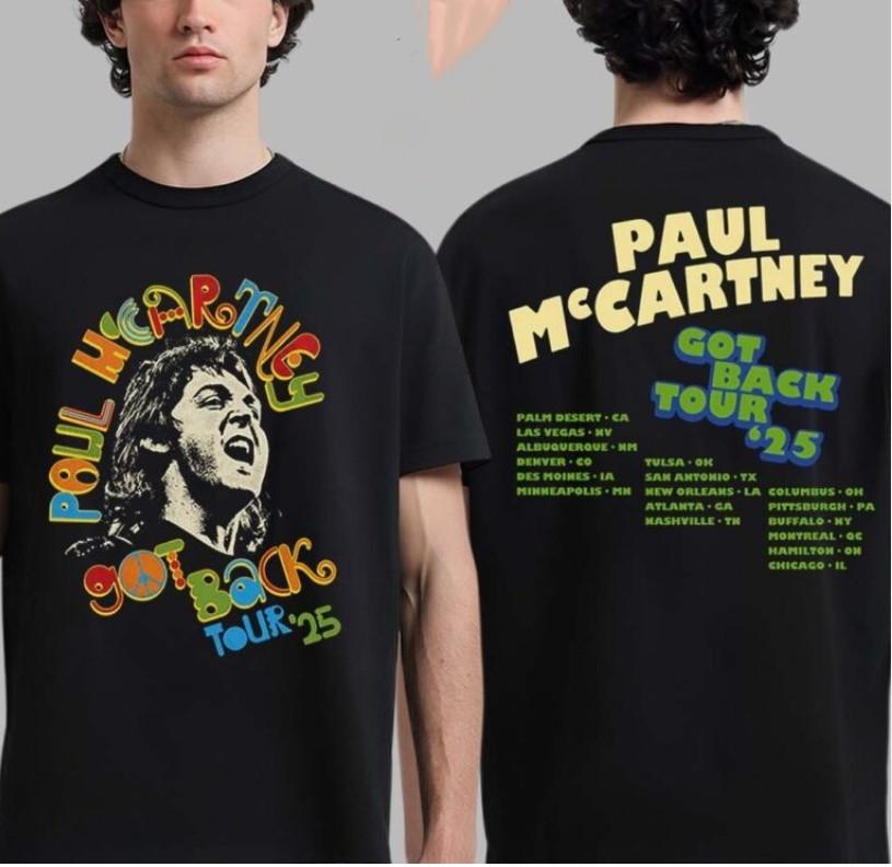 

Paul McCartney Got Back Tour 2025 Merch Peace With City Stops Two Sided T-Shirt 4XL