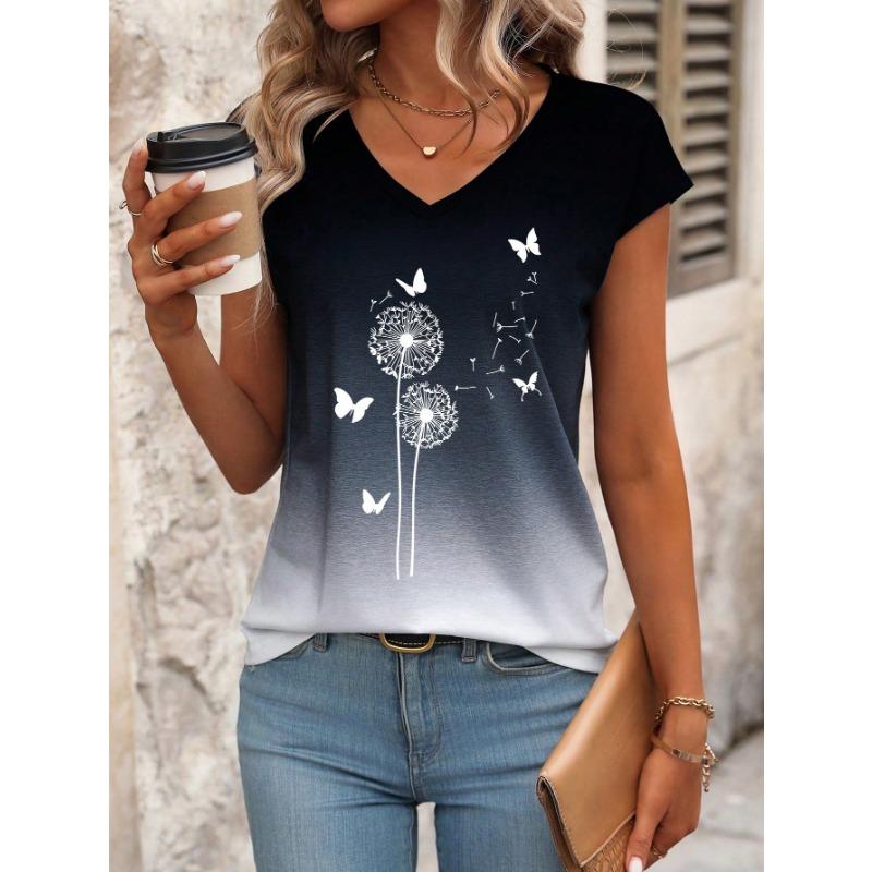 

Summer Fashion Casual Versatile Simple Printed Pattern Women s Off Shoulder V-neck T Shirt 5XL
