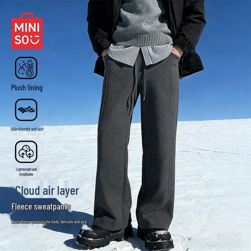 

MINISO Men s Fleece-Lined Straight-Leg Casual Pants 3XL