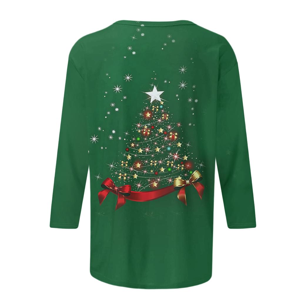 Dames Losse Comfortabele Casual Mode V-Hals Kerstprint Lange Mouw Hoodie