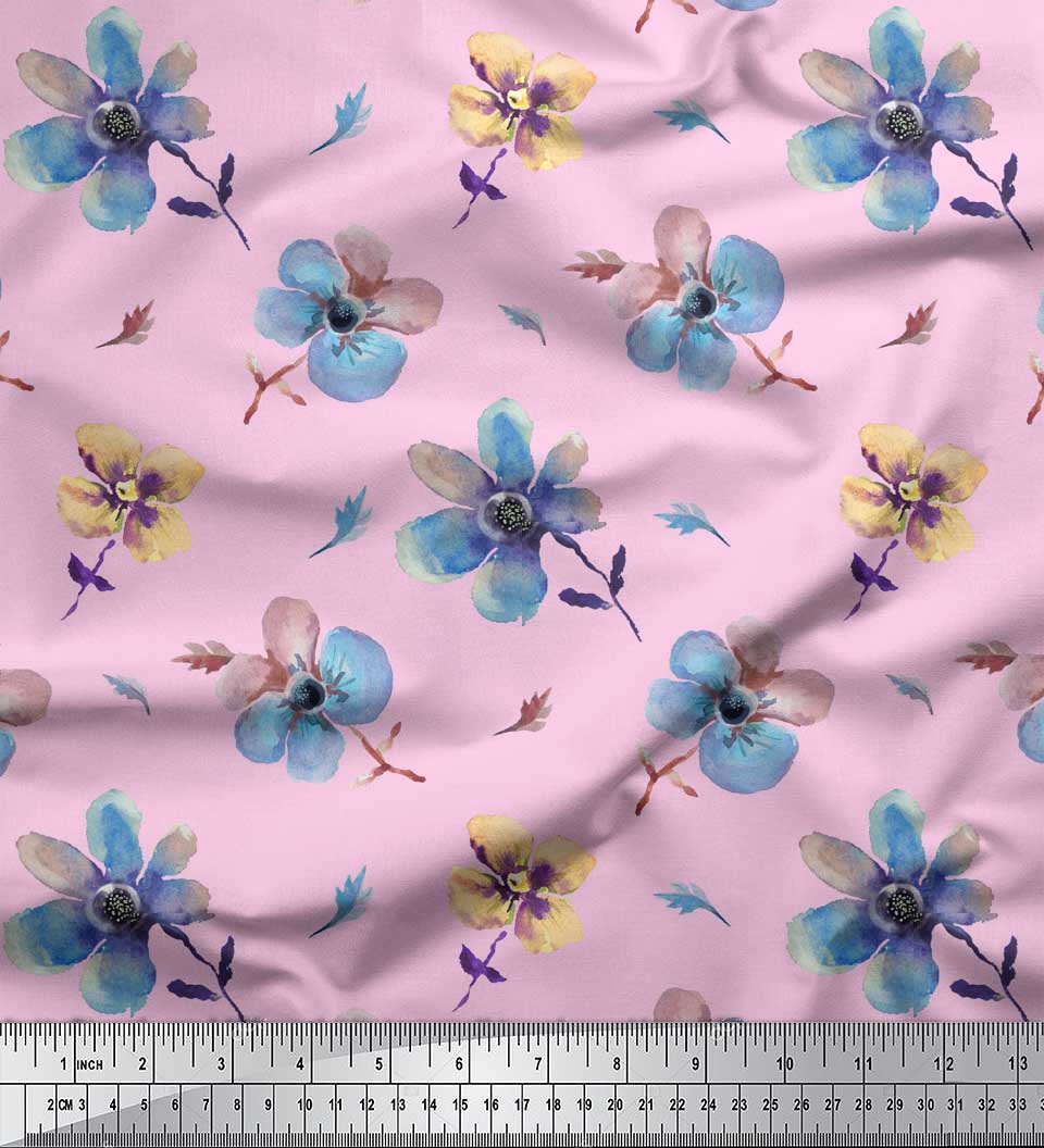 

Soimoi Green Японська креп-сатин Тканина з аквареллю з квітковим принтом 1 метр 42 дюйма 42 Inch Wide - Poly Crepe рожевий