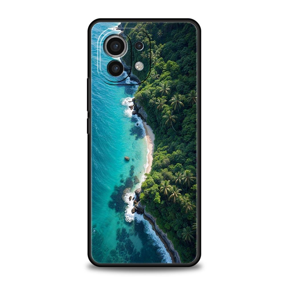 Handyhülle für Xiaomi Mi 15 14 14T 13T 12T Pro 12 13 11 Lite 5G 11T X6 X5 Pro Hülle Sommerstrand-Szene bei Sonnenuntergang auf dem Meer Palme