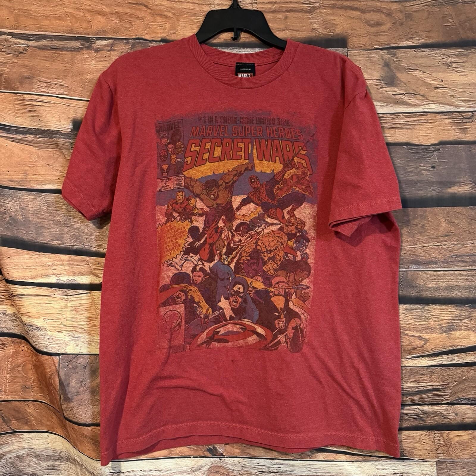 Marvel Secret Wars T Shirt Large Red Mad Engine Distressed Comic Book Cover Unisex T-Shirt L