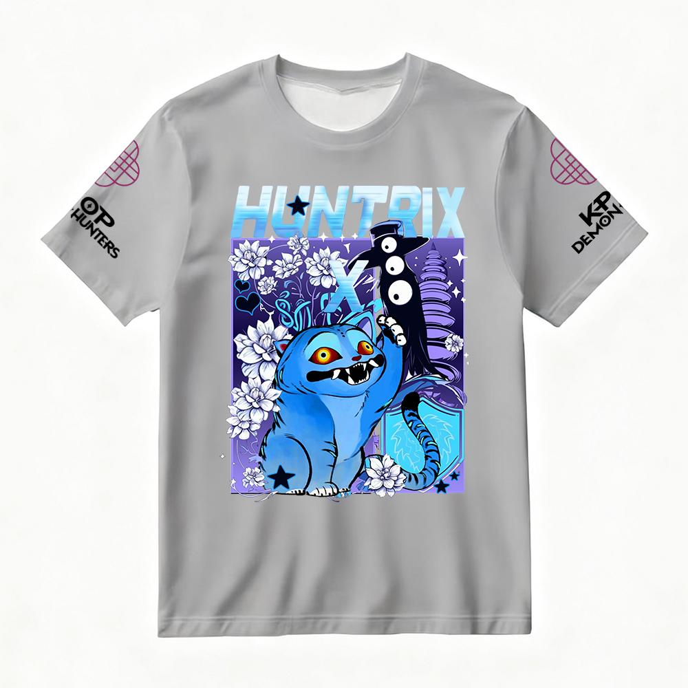 Women's Summer KPop Demon Hunters Graphic T-Shirt HUNTRIX Derpy Tiger & Floral Printed Top for Fashion Streetwear Casual Trendy