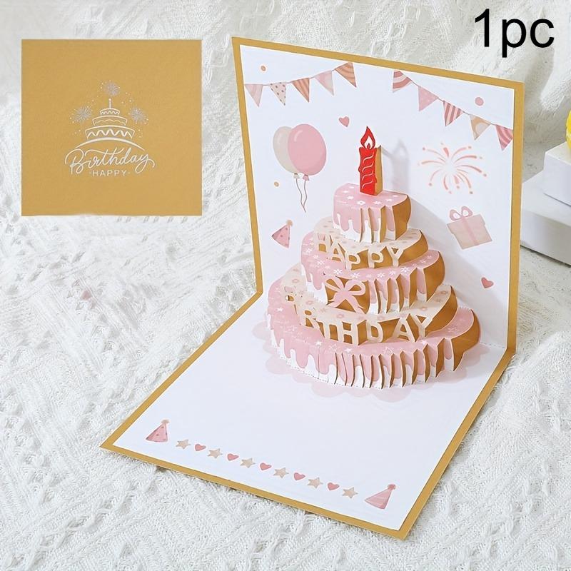 1 ks Pohlednice k narozeninám 3D design dortu s barevným a roztomilým pop-up stylem, ideální pro dárky a obsahuje obálku.