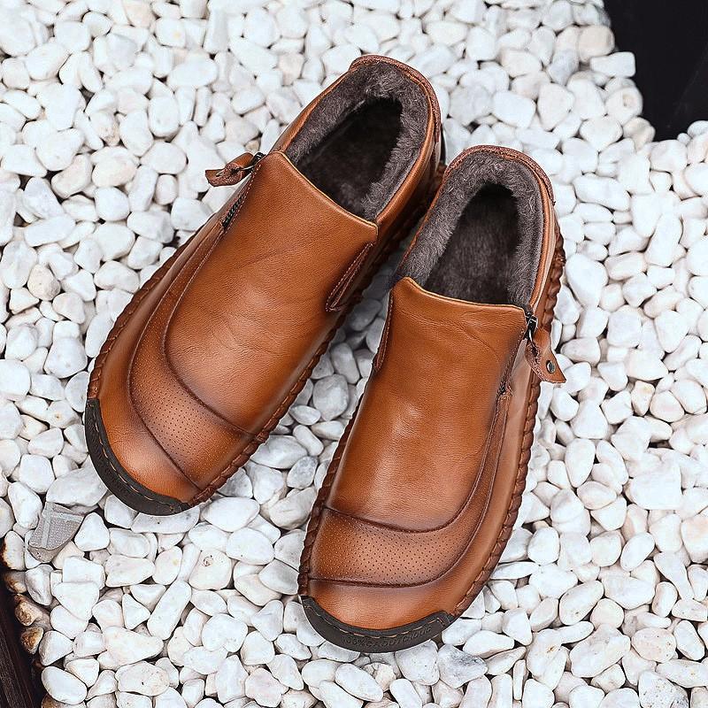 Mens Casual Leather High-Top Loafers With Soft Rubber Sole Slip-On Comfort Shoes Daily Wear