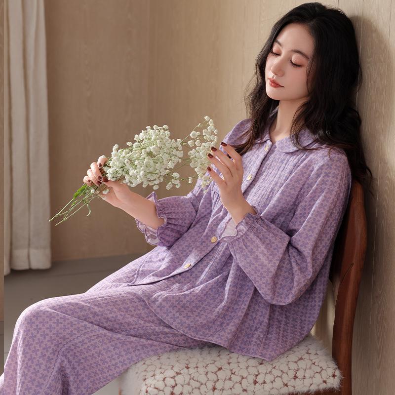 Pajamas Women's Spring and Autumn Pure Cotton Long-sleeved Large Size Can Be Worn Outside, High-end Casual Fashion Cotton Loungewear Suit