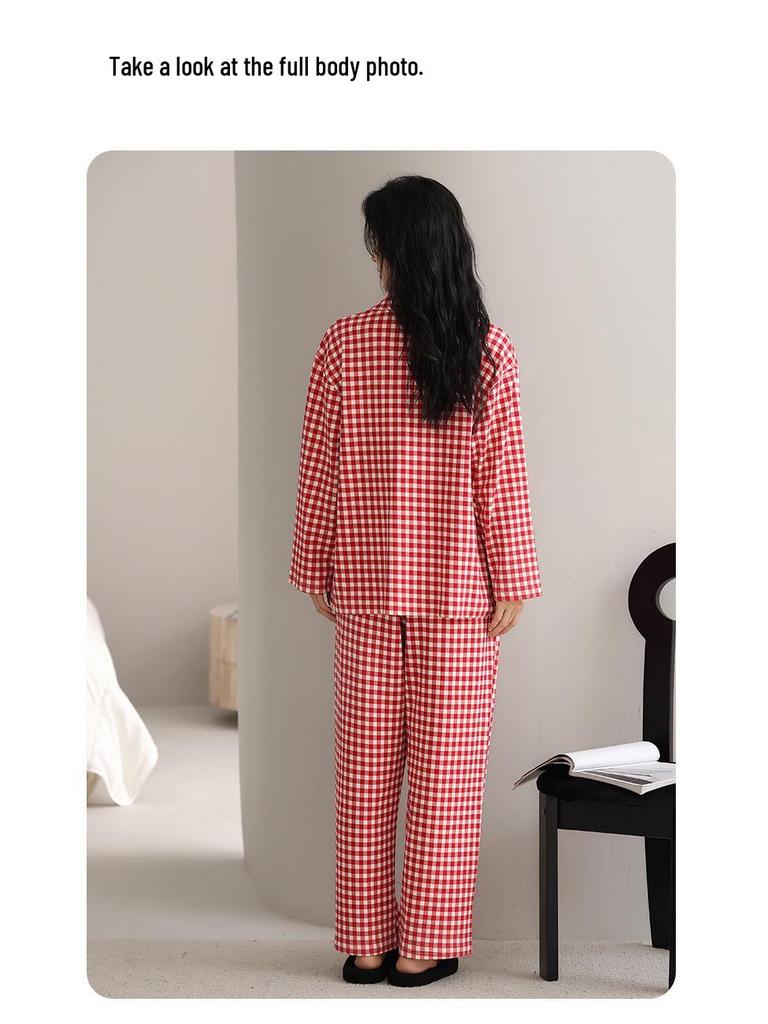 Women's Cute Cartoon Pajamas Set: Pure Cotton, Long Sleeve with Chest Pad, Plus Size, Suitable for Outdoor Wear, Autumn/Winter Cardigan.