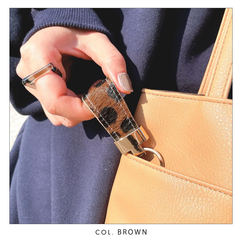 Echter Leder Dalmatiner Smart Key Ring, Doppelring, für Damen, Schlüsselhalter, Taschenanhänger, Beige [NB]