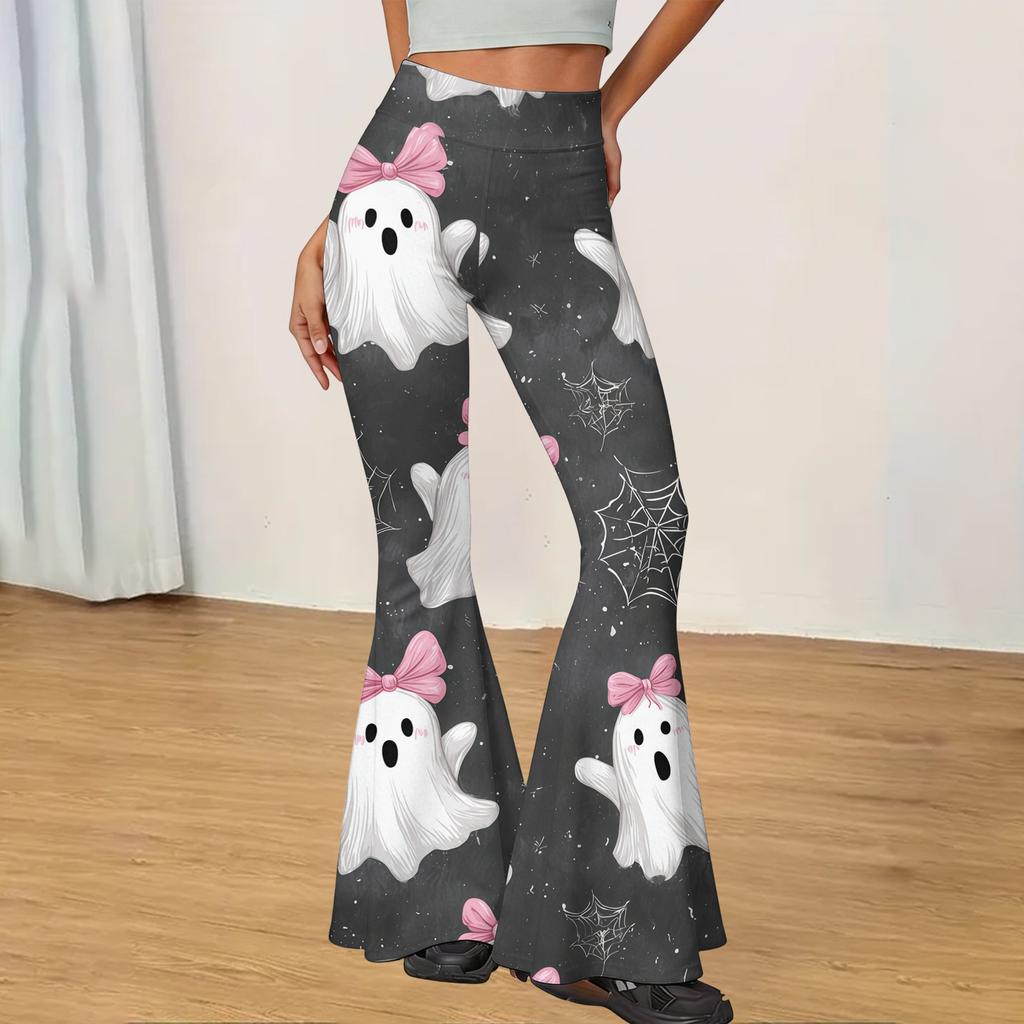 Women's Casual Halloween Print Flared Yoga Pants High Waist Stretchy Bootcut Leggings for Everyday Wear