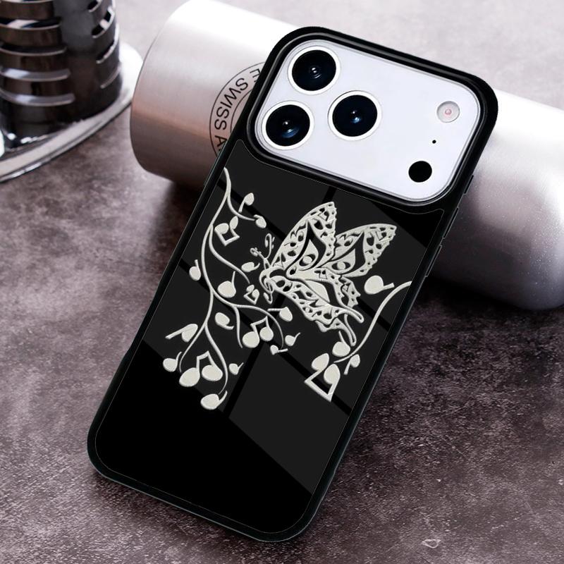 Music Notes Butterfly Phone Case for iPhone 17 16 15 Pro Max Air 14 13 12 11 Plus Shockproof Capa Cover