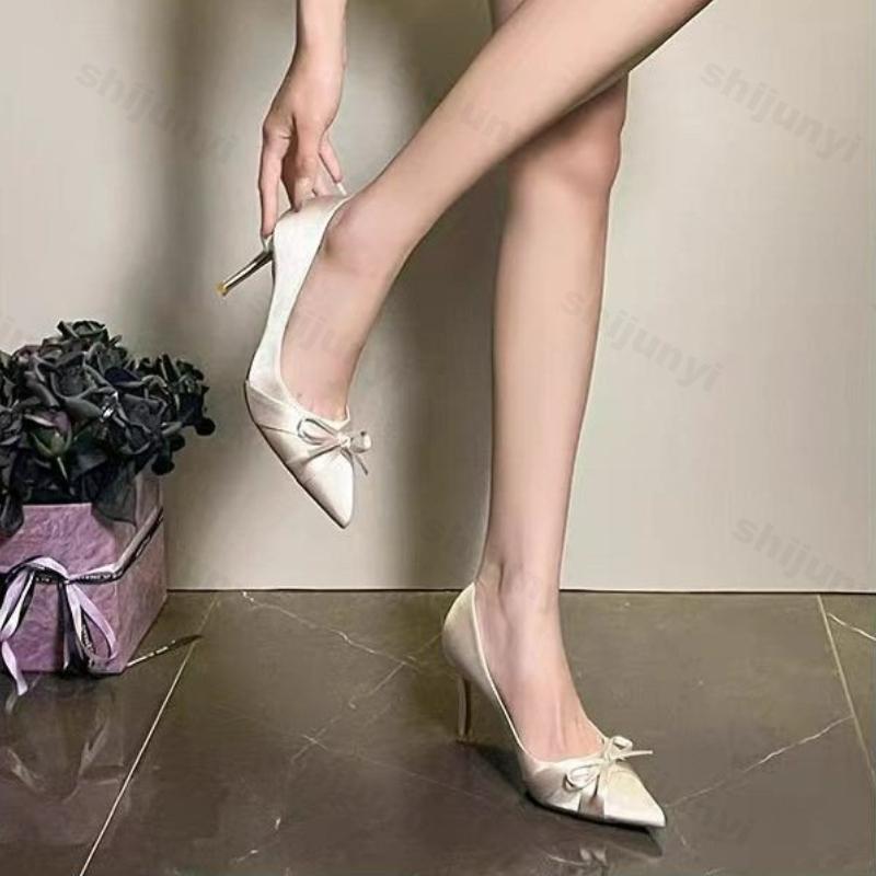 Pointed Toe Women High Heels Spring Autumn Elegant Thin Heels Fashion Single Shoes Bow Knot Outdoor Non Slip Luxury Party Pumps