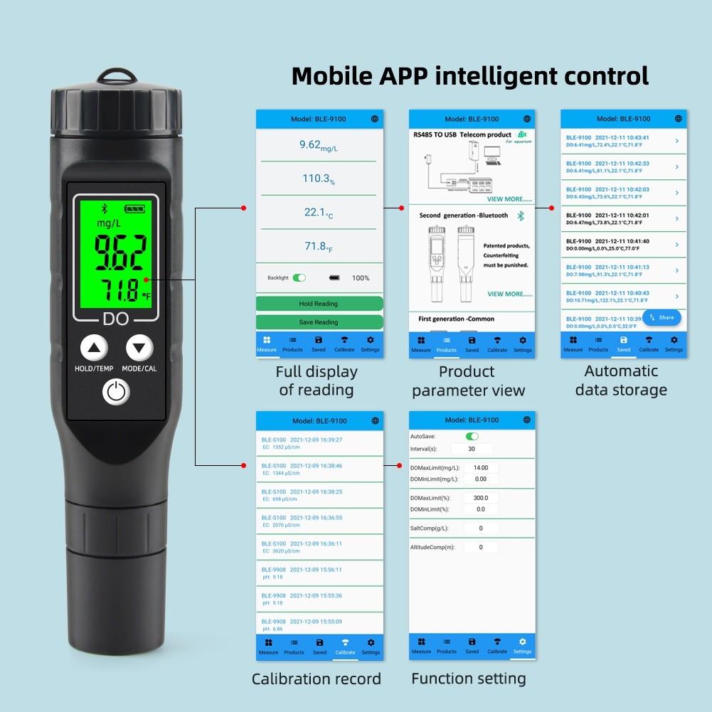 Portable Smart Bluetooth Dissolved Oxygen Meter Digital Dissolved Oxygen Analyzer 0.0-40.0mg/L Dissolved Oxygen Detector