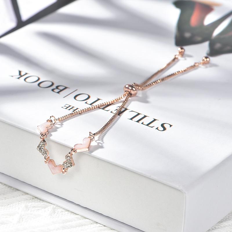 Women Love Heart Bracelet with Diamonds Stretchable Adjustable Trendy Accessory