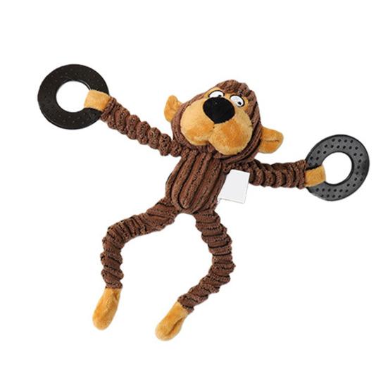 Dog Toy Squeaky Plush Animal Dog Chew Toy with Rubber Ring Stuffed коричневый
