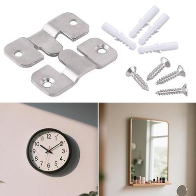 1 Pair Wall Mounting Bracket Picture Hanger Rustproof Corrosion Resistant 10kg Load-capacity Easy To Install Black Flush Mount Brackets
