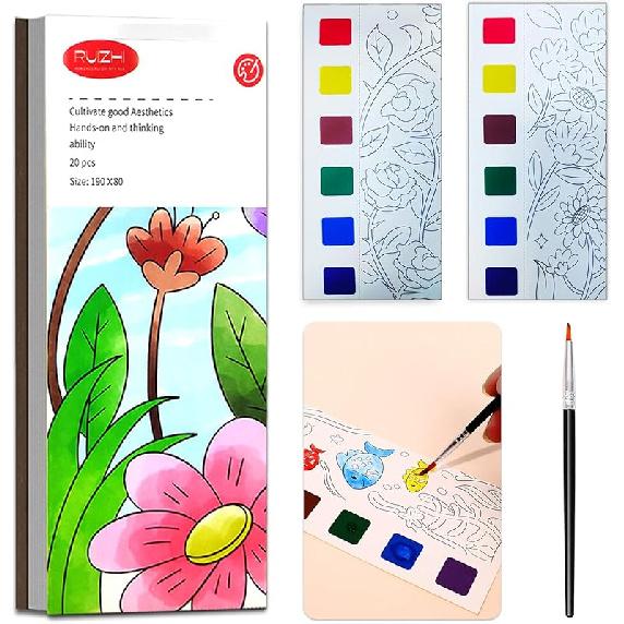 JUNQIU 5Pack Water Color Paint Sets for Kids, Paint With Water Books for Kids Ages 4-8, Pocket Watercolor Painting Book, Arts and Crafts Kit Easter