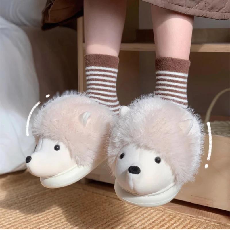 Fashion New Cute Cartoon Fluffy Slippers For Woman Winter Warm Shoes Funny Hedgehog Anti-slip Soft Plush Girls Indoor Home Floor Slides