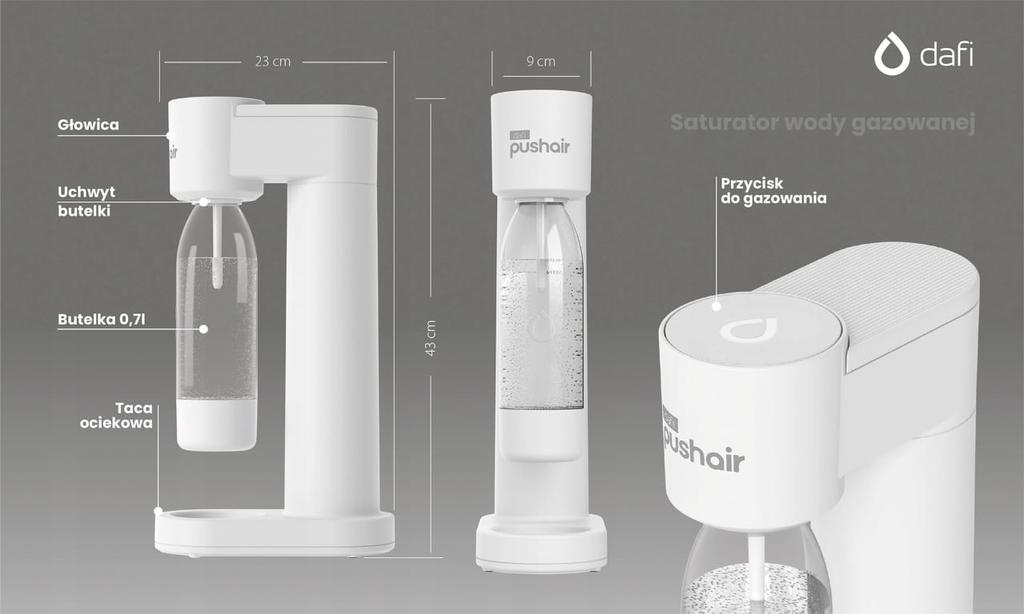 Dafi PushAir Wasser-Saturator 2x Flasche 0,7 L CO2-Kartuschen-Set schwarz