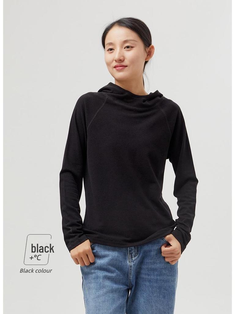 Women's Warm Ginger Velvet Hoodie: Versatile Spring/Autumn Solid Color Top
