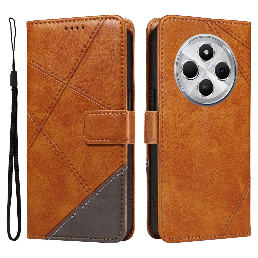 For Xiaomi Poco C75 4G/Redmi 14R 5G/14C 4G Case Leather Geometric Line Wallet Phone Cover with Wrist Strap