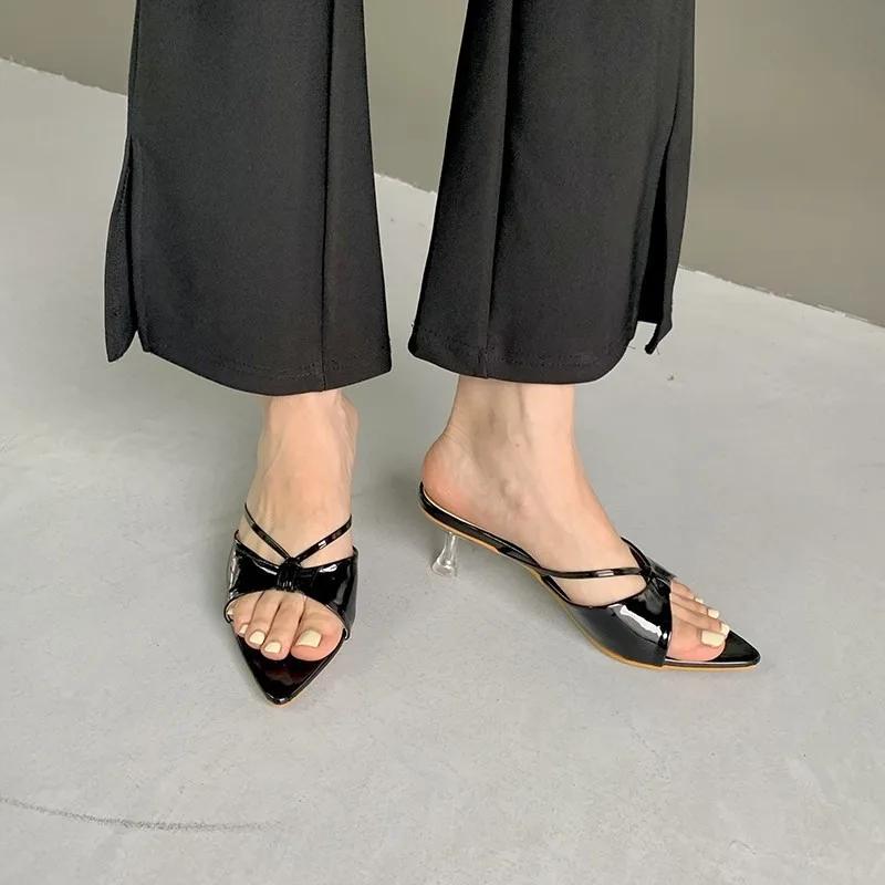 fashion Women's Middle Heel Slipper New Pointed Toe Fashion Open Toe Flip Flops Ladies Casual Slides Shoes Sandalias Mujer Verano 2024