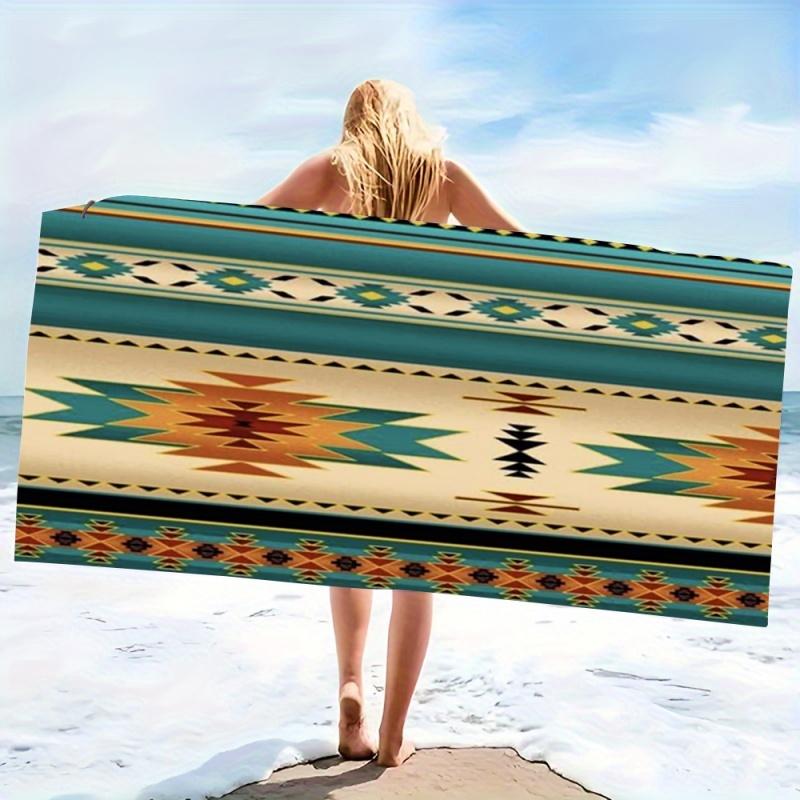 Boho Tribal Geometric Beach Towel - Super Absorbent Quick Dry Microfiber, Vintage Aztec Pattern Blanket for Picnic & Outdoor