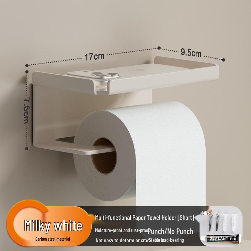 Punch-Free Bathroom Wall-Mounted Tissue and Phone Holder - Aluminum Alloy Shelf for Roll Paper