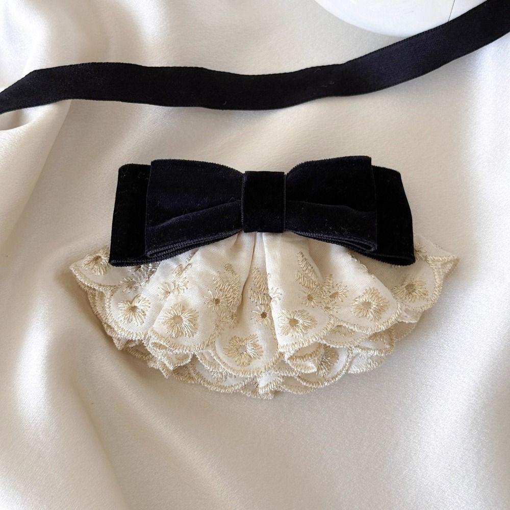 Wine Red Bowknot Spring Clip Cloth Lace Bow Hairpin Sweet Red Velvet Bow Hair Clip  Ponytail Holder