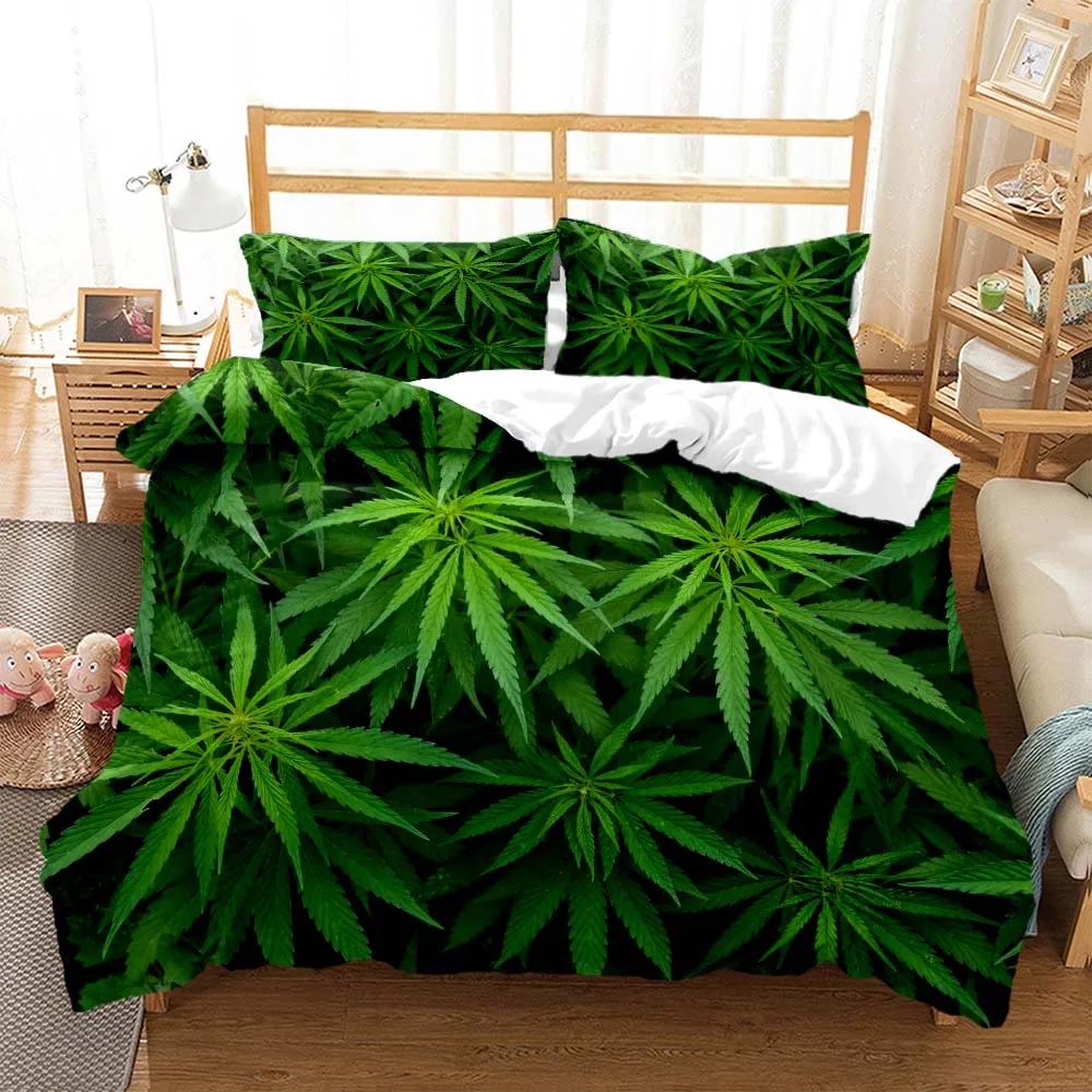 Fresh Green Leaf Minimalist Printed Quilt Cover Pillow Cover Queen Bedding Set Bedding Set Luxury Customized Bedding Set