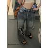 Retro High-waisted Broken Holes Plus Size Jeans Women's Spring and  Autumn Loose Straight Wide-leg Pants Design Sense Drag Pants