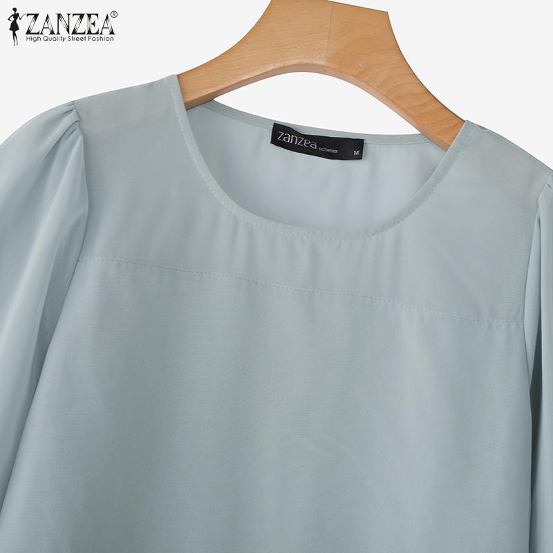 ZANZEA Women Casual Round Neck Ruffles Sleeve Loose Blouse