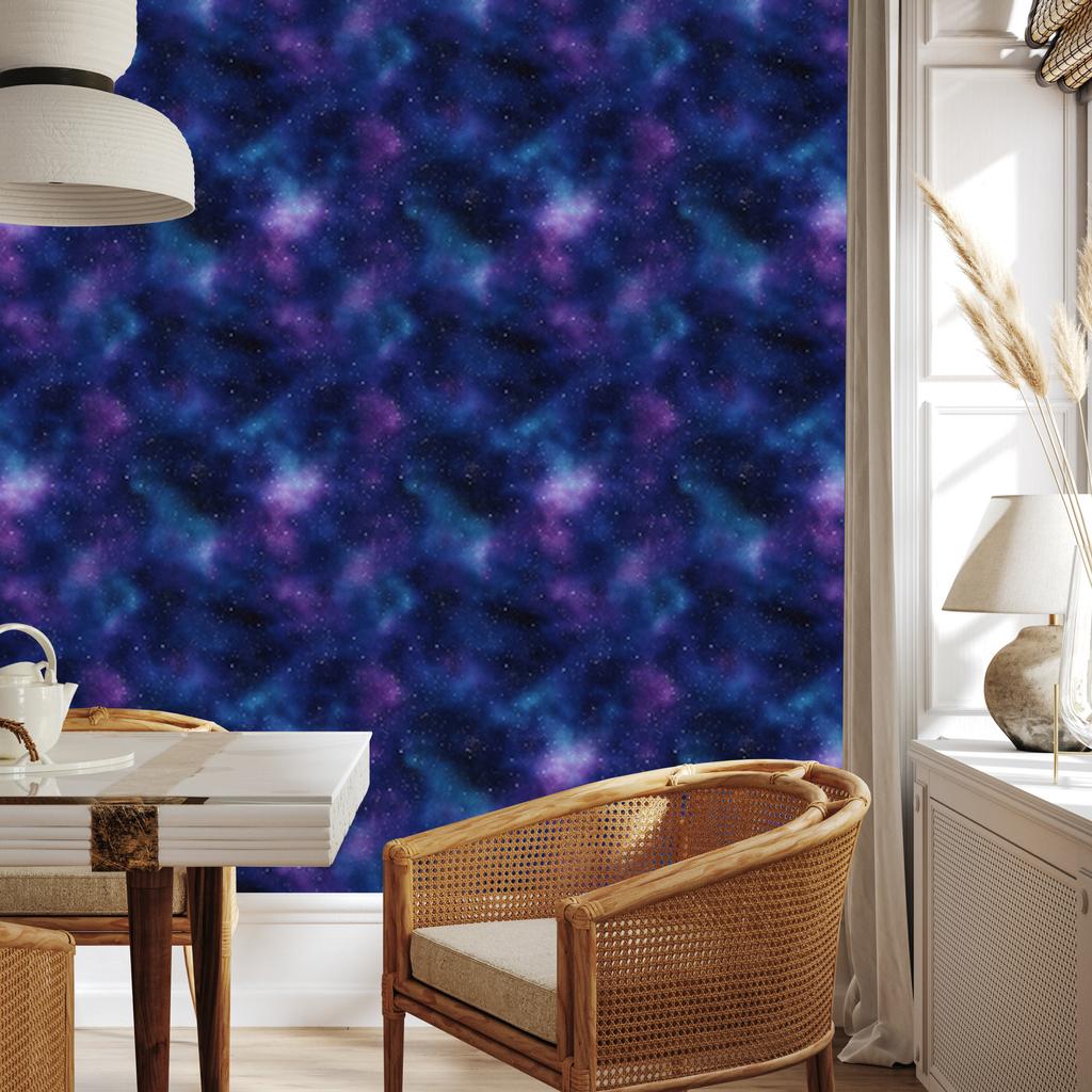 Navy blue and blue watercolor galaxy wallpaper, soft shapes 50x1000