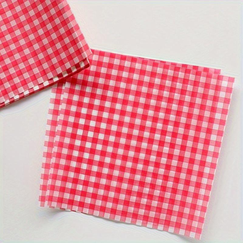 100 sheets , Plaid Pattern Wax Paper Sheets (7.09''x7.09''), Grease Resistant Food Wrapping Paper, Disposable Food Wrappers