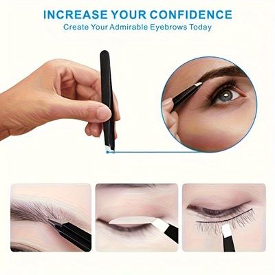 4 Stück Augenbrauenpinzetten aus Edelstahl, schräge Spitze, flache Spitze, Schere, Haarentfernung, Make-up-Tool, Augenbrauenclips mit Etui
