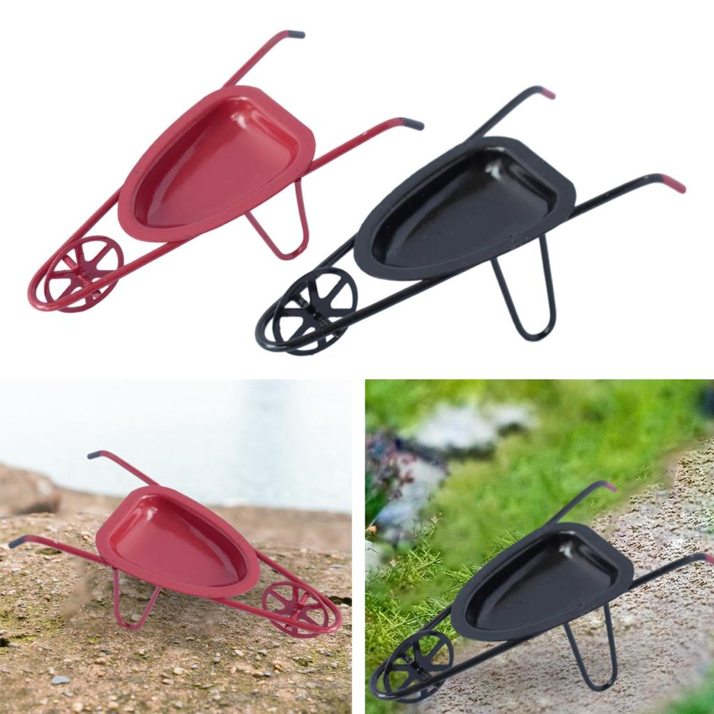 1:12 Dollhouse Wheelbarrow Model Kids Pretend Play Toy, Simulated Scenes Miniature Garden Cart for Building Layout