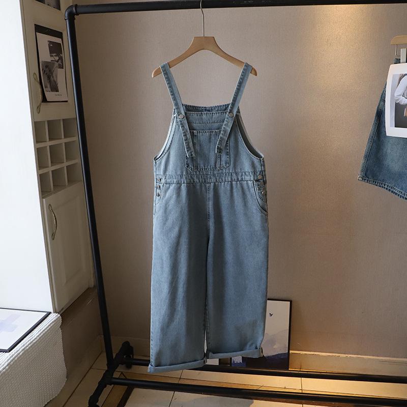 

[Bi Zheng] Весна 2025 Корейский стиль Омолаживающий женский повседневный джинсовый комбинезон One Size светло-синий