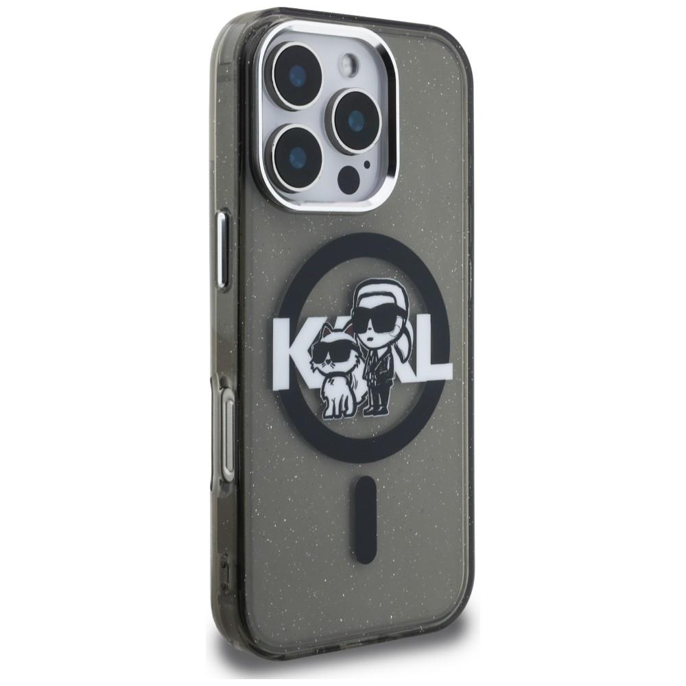 Karl Lagerfeld IML Glitter Karl & Choupette Sketch Logo MagSafe Case for iPhone 16 Pro Max Black