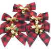 (5 Pcs/pack)8cm Christmas Checkered Butterfly Knot With Bell Christmas Decoration Home New Year Celebration Handmade DIY Pendant
