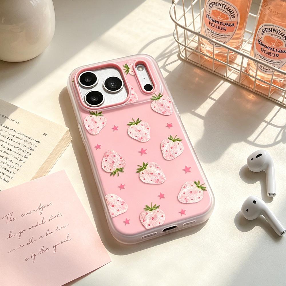 White Strawberry for Vivo Millet Oppo Huawei Mate Matte 17pro Mobile Phone Case Apple 17/16 Niche Women